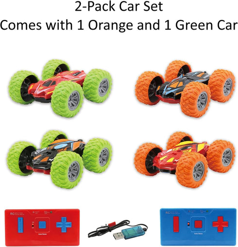 Haktoys 2 Pack Mini Remote Control Stunt Car, High Speed RC Rotating & Tumbling Double-Sided Toy Vehicle for Kids