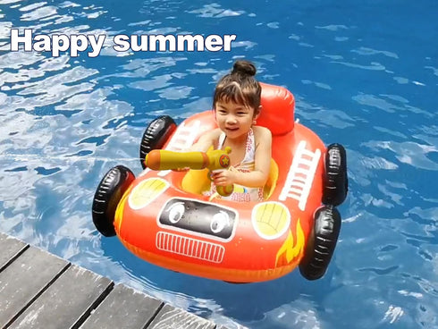 Summer 3-8 Big Inflatable Fire Truck Pool Floats for Kids with Built-in Squirt Gun, Inflatable Toddler Pool Toys