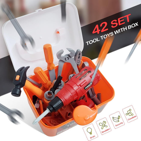 INSHUEY Set,Electric 42pcs Kids Tool Play Screwdriver Toy with Box, Toddler Electronic Toy Drill Kits, Pretend Play