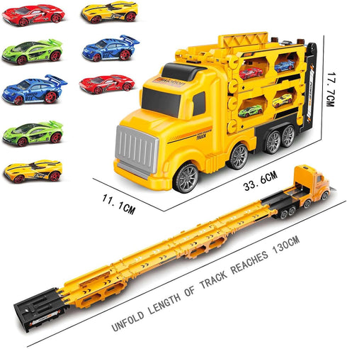 12 3 4 5 6+ Veslier Carrier Truck Race Track Toddlers Car Truck Toys, Toy Truck Transport Car Carrier & Race Cars