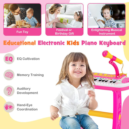 31-Key HONEY JOY Kids Piano Keyboard, Electronic Piano Educational Musical Instrument Toy with Microphone, Sounds