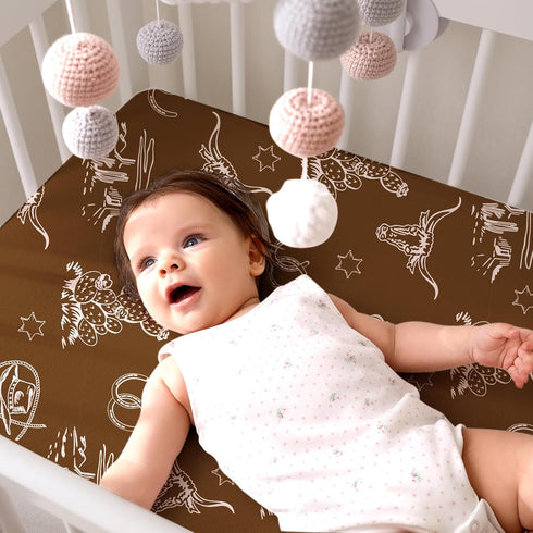 VitalCozy 4 Set 52 28 8 Inches Pcs Vintage Western Cowboy Crib Sheet Newborn Bedding Nursery Baby Sheets for Girl Boys