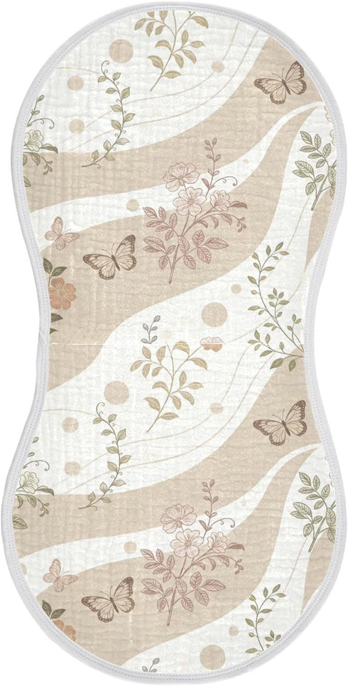 decor gift Cotton Baby Burp Cloth Easy Care Spring Butterflies Flowers Beige spit up