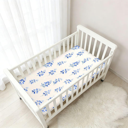 miaozhen 1 Pack 52x28 Cotton Crib Sheets for Baby Boys Girls Soft Comfy Cute Cartoon Grassland Lavender Muslin Crib