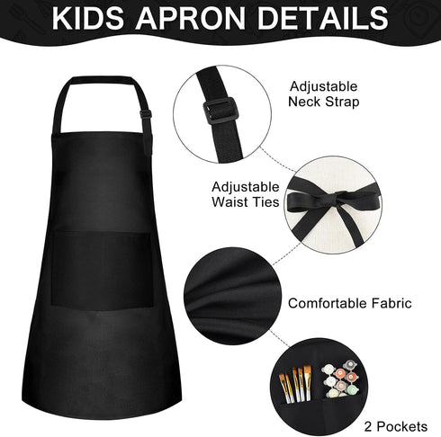 PLULON 15Pcs Kids Adjustable Paint Aprons, Bulk Art Apron with 2 Pockets for Girls Boys Painting Crafting