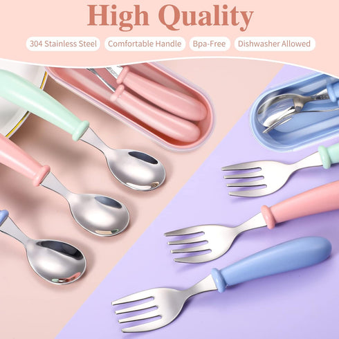 Toddler Utensils, Stainless Steel Baby Silverware Set with Storage Box for Safe Dining, 3 Set with Case