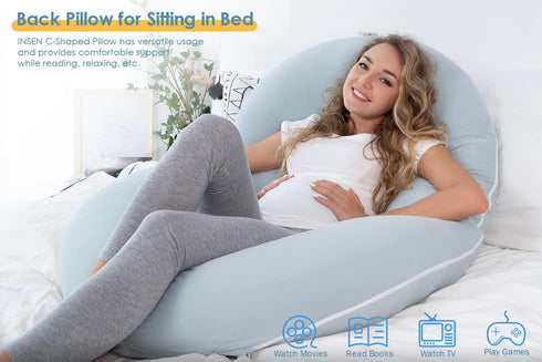 INSEN Pregnancy Pillows for Sleeping, Maternity Pillow with Cooling Cotton Cover, C Shaped for Pregnant Side