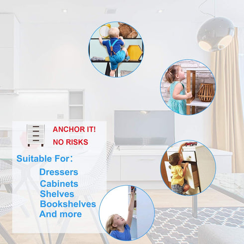 400lbs (6 Pack) Furniture Anchors Anti Tip Furniture Straps for Baby Proofing, Secure Tension Earthquake Resistant