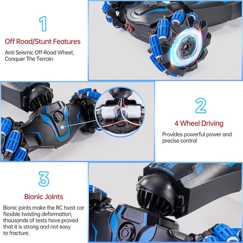 WJWMIRC 4WD 360 6-12 Remote Control Gesture Sensor Car, Double-Sided Rotating Flips Drift, with Lights Music, RC Stunt
