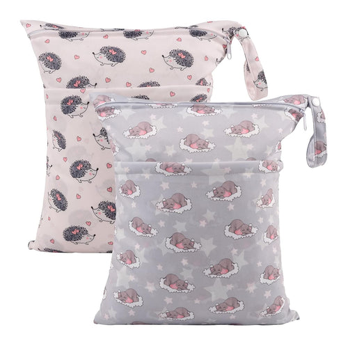 ALVABABY 2pcs Cloth Diaper Wet Dry Bags Waterproof Reusable with Two Zippered