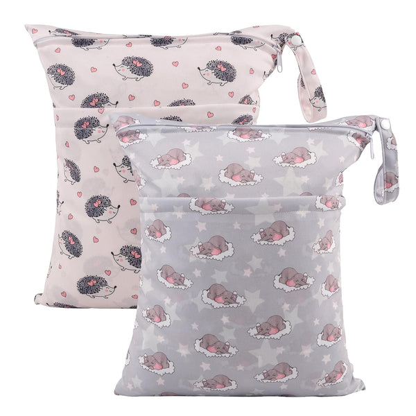 ALVABABY 2pcs Cloth Diaper Wet Dry Bags Waterproof Reusable with Two Zippered