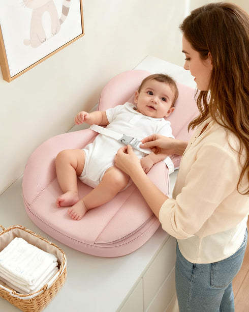 Table,28"X16",Pink Baby Changing Pad with Waterproof & Wipe-Clean, Non-Slip PU Diaper Changing Pad, Adjustable Safety