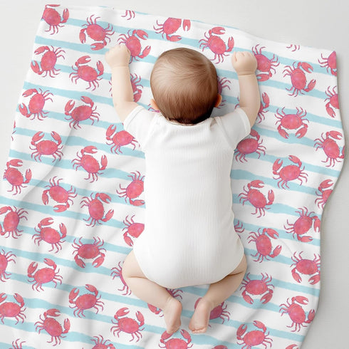 Cstdyfrv Cozy 60x80in Cute Pink Crabs Baby Blankets for Boys Girls Watercolor Crab Striped Soft Infant Toddler Newborn