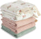 mushie Muslin Organic Cotton Washcloths 5-Pack (Pink Flowers Combo) | Soft Wipes