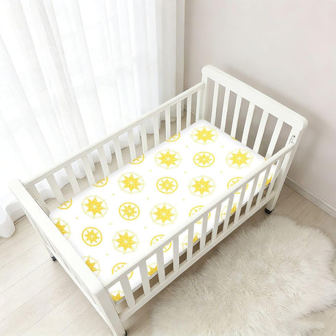 miaozhen 1 Pack 52x28 Cotton Baby Crib Sheets for Boys Girls Soft Breathable Bright Yellow Star White Unisex Child Crib