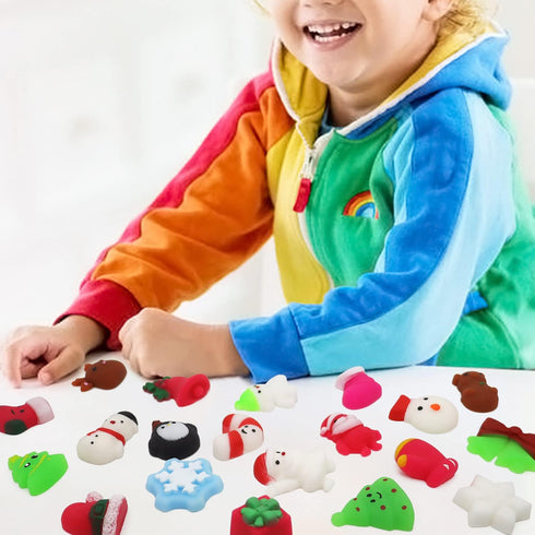 100PCS Christmas Mochi Squishy Toys, Mini Kawaii Christmas Squishies Soft Fidget Toys Stress Squeeze Toys Party Bags
