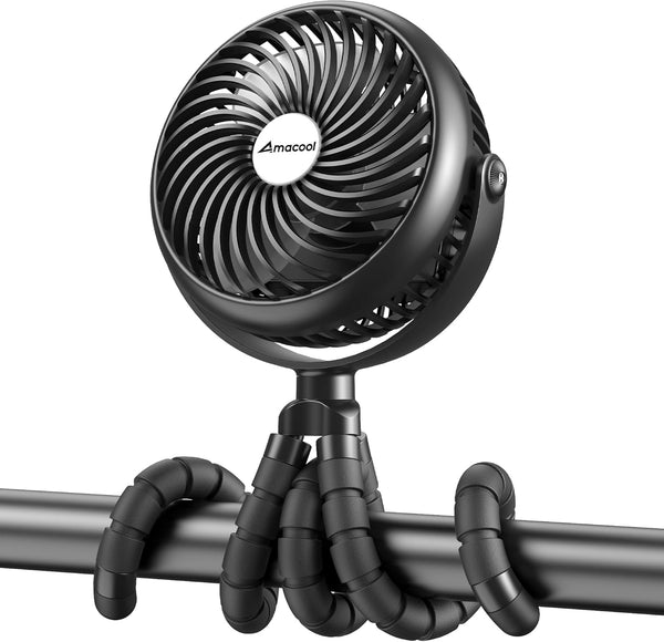 AMACOOL Baby Stroller Fan - 5000mAh Rechargeable, 3-Speed, Strong Yet Quiet, 360Rotate