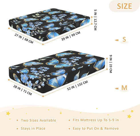 CZXW 52" 28" Blue Butterflies Floral Forget-me-not Crib Sheets Fitted x Natural Cotton Soft & Breathable for Baby Crib