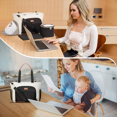 LOVEVOOK Breast Pump Bag - Diaper Bag Tote 3Pcs Set for Breastfeeding Moms with 15" Laptop Pocket, Cooler Bag &