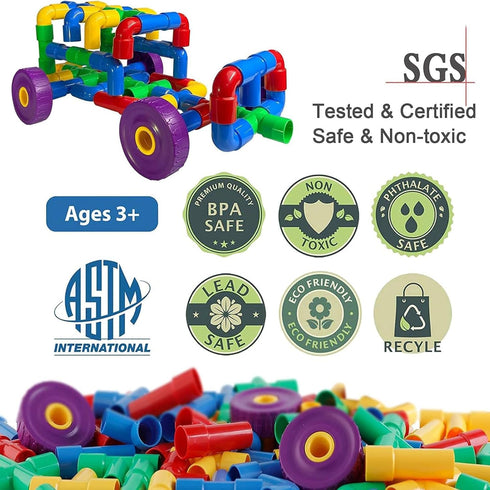 ZOZOPLAY STEM Learning Toy Tubular Pipes & Spouts, 96 Piece Building Blocks Set for Kids Ages 3+