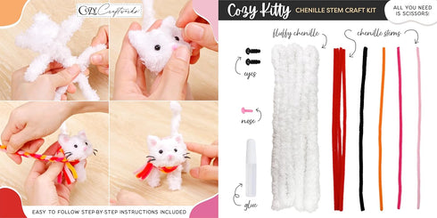 Cozy 4 WeVeel Craftworks Chenille Stem Animal Craft Kit for Adults Create Adorable Animals (Kitty, Puppy, Bird & Owl)