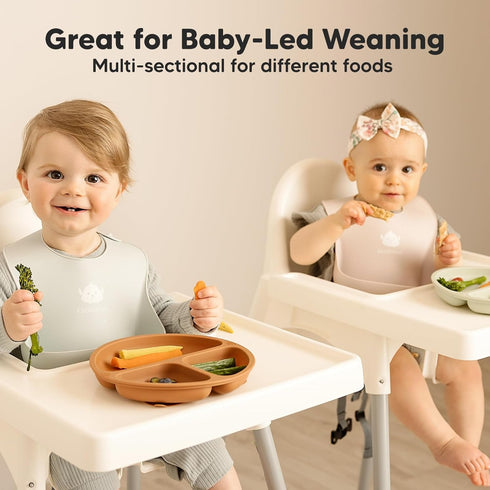 KeaBabies 3-Pack Suction Plates for Baby, Toddler - 100% Silicone Divided Plates, BPA-Free, Microwave & Dishwasher Safe