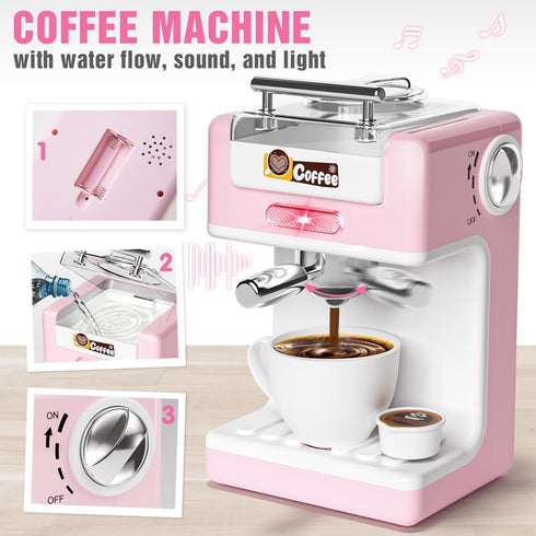 Set, 7 3 Kids Kitchen Toys BPA-Free Piece Pretend Play Appliances with Light Sound, Coffee Maker Blender Stand Mixer