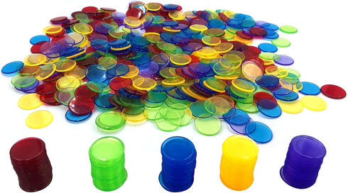 Yuanhe 500 Pieces 3/4 Inch Transparent Counting Chips for Bingo Game, Mixed Color for Party and Classroom