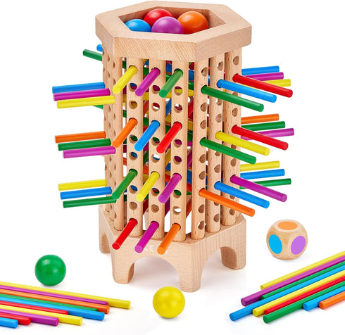 WhimsiPlay Montessori Game Wooden Board Game, 36 Colorful Wooden Sticks Dice Game, Math
