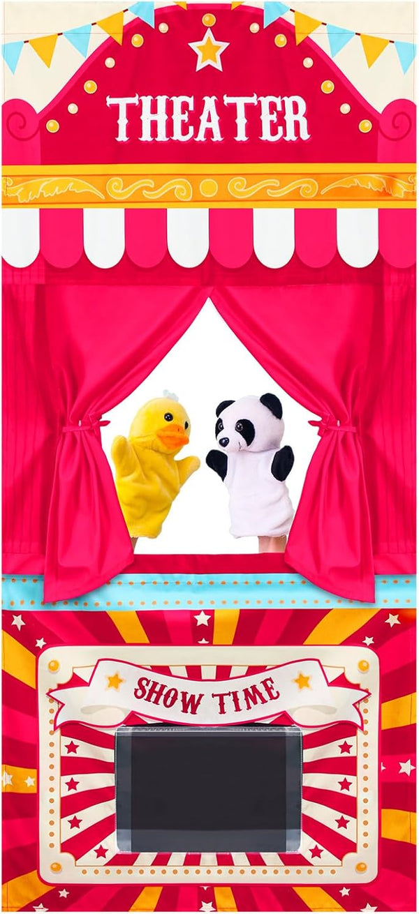 Doorway Puppet Theater - 67 x 31 Inch Foldable Hanging Puppet Show Theater with 2 Adjustable Rods for Christmas Holiday