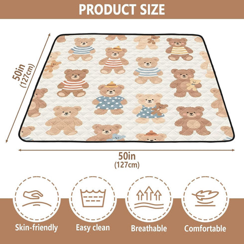 GOODOLD 50x50 Inch Cartoon Teddy Bears Baby Play Mat One-Piece Soft Crawling Mat Waterproof Playmat with Non-Slip