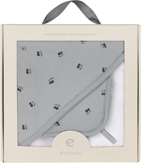 Set, 100% 35x35 10x10 Ely's & Co. Baby Hooded Towel and Wash Cloth Thick Absorbent Cotton Terry, for Newborn Baby Boy