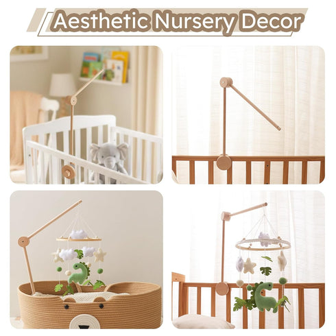 Moyii 360 Wooden Baby Mobile Arm for Crib Adjustable Beech Wood Mobile Holder, Foldable Baby Mobile Hanger
