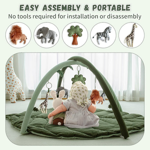 5 Tummy Baby Play Gym with Mat Leaf Shaped, Baby Play Mat with Hanging Toys Time Mat, Baby Gym Activity Center