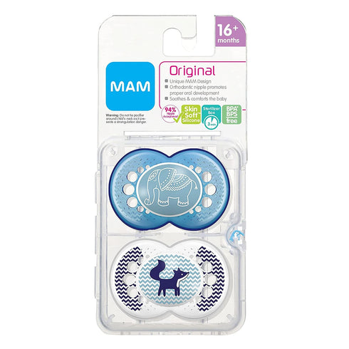 2 Pack, 16+ MAM Original, Nipple Shape Helps Promote Healthy Oral Development, Months, Elephant