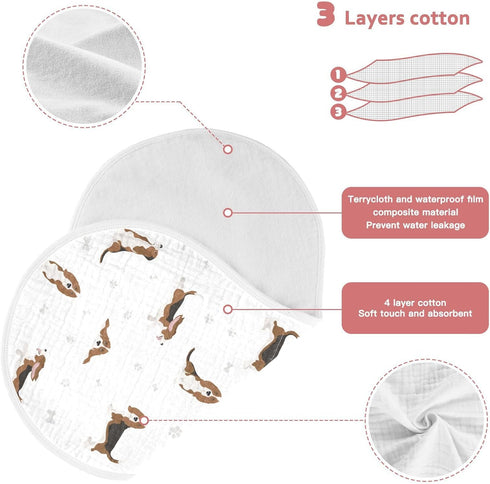 Basset Hound Dog Pattern Muslin Burp Cloths for Baby, 1 Pack, Soft 100% Cotton Baby Washcloths Bibs