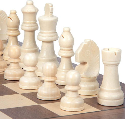 AMEROUS Wooden Chess Pieces with 2 Extra Queens / 3.0 Inch King / Storage Bag & Instructions for Chess Board
