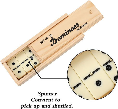 Set 6 28 Dominos for Adults, Double Domino Game, Double Six Standard Domino with Natural Wooden Box, Tiles,Tradditional