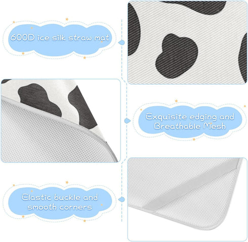 EtherSpher 28" 52" Cow Print Black White Cooling Baby Mattress pad Protector x Washable Crib Padding for Sides