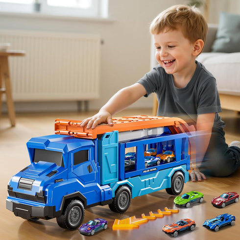 XINNOVEL 3 4 5 6 7 8 Set 12 3 4 5 6 Toddler Car Truck Toys for Years Old Boys, Transporter Truck Toy Track