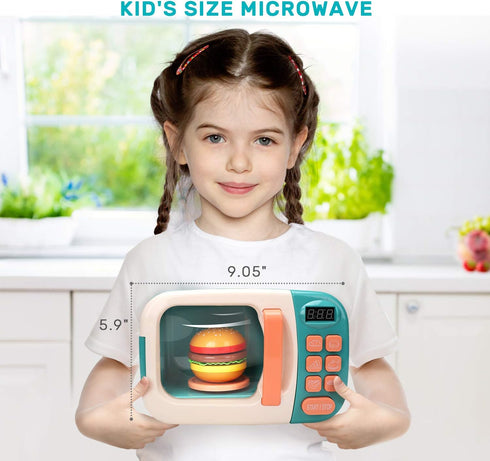 CUTE STONE Microwave Toys Kitchen Play Set, Kids Electronic Oven with Cookware and Play Food