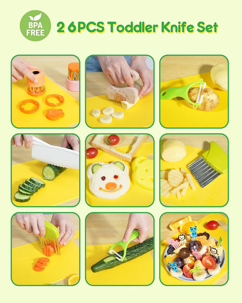 26 Set, Set 4+ Pcs Kids Knife Montessori Kitchen Tools for Toddlers' Real Cooking, BPA Free Knife Includes Crinkle