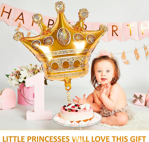 3 Pcs Large Gold Crown Balloons (38.2" x 35.4") - Durable Princess Birthday Party Decorations for Photoshoots,