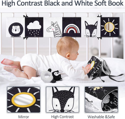 Joyreal High Contrast Baby Toys for Newborn, Black and White Baby Sensory Toys with Car Seat Toys,Infant Toys