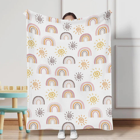 Boho Sunshine Rainbow Baby Blanket, Colorful Rainbow Sun Swaddle Blanket for Boys Girls 30x40