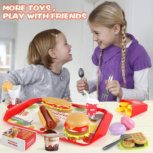 Fast Food Set - 59 PCS Kitchen Toy Set for Pretend Play, Removable Food Toys, Party Favor Stocking Stuffers
