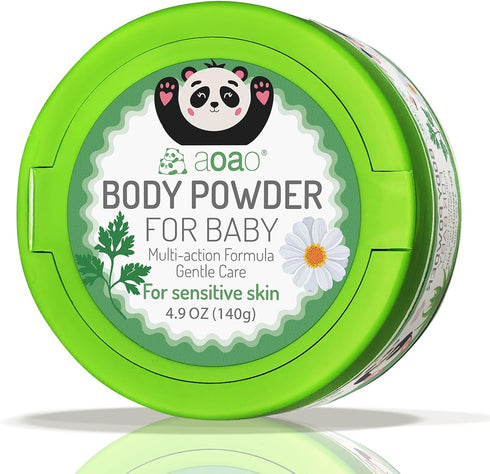Baby Body Powder with Puff, Natural Cornstarch + Zinc Oxide Skin-Protecting Formula,
