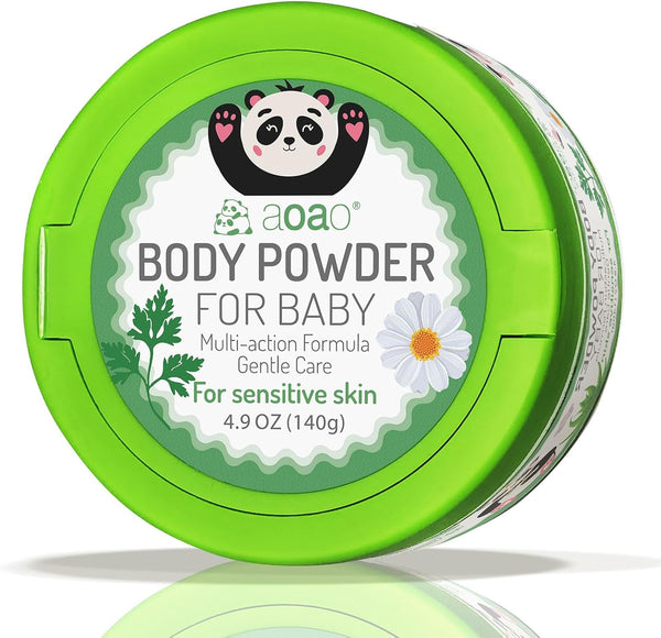 Baby Body Powder with Puff, Natural Cornstarch + Zinc Oxide Skin-Protecting Formula,