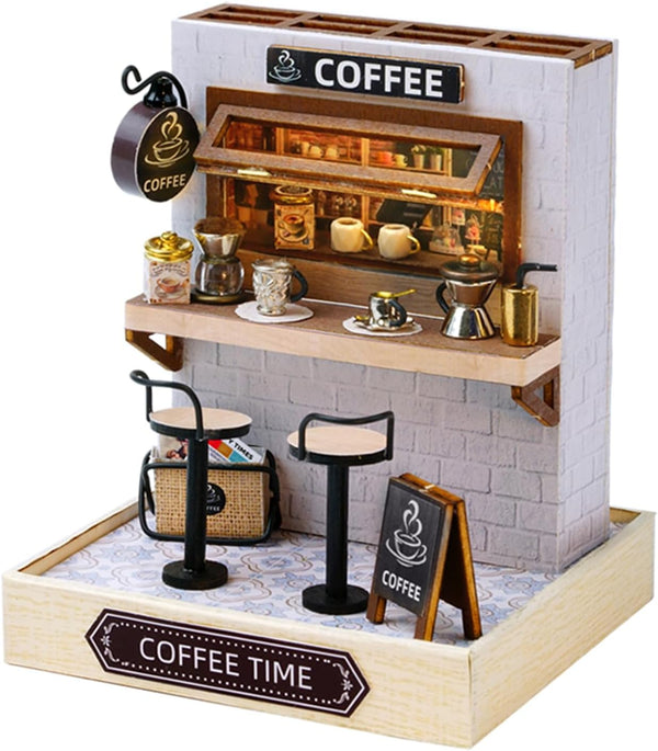 Flever Dollhouse Miniature DIY House Kit, Creative Room with Furniture for Romantic Valentine's Gift (Coffee Time)