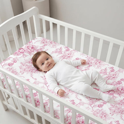 DILIMI Fitted Crib Sheets and Nursing Pillow Cover for Baby Boys and Girls, Pink Floral